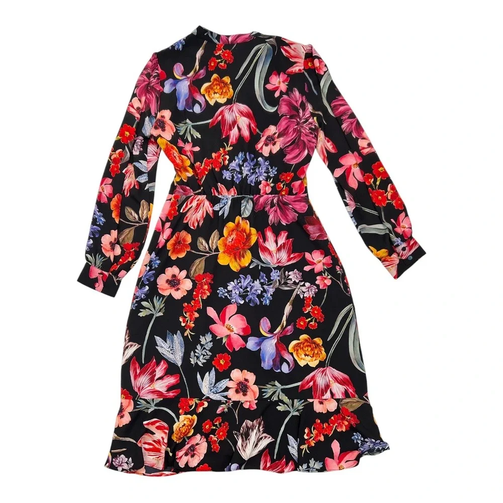 J.Crew Botanical Bloom Tie Neck Dress Size 4 Dark Floral Romantic Cottagecore